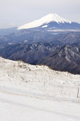 雪稜越しの富士山