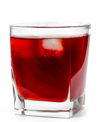 Red soda water on white background