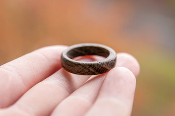 wooden ring with handmade epoxy resin