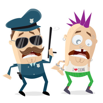 funny cartoon cop arresting a criminal