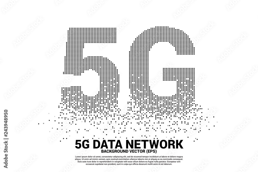 Poster 5G mobile networking from small square pixel. Concept for mobile sim card technology and network.
