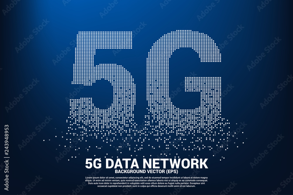 Aufkleber 5G mobile networking from small square pixel. Concept for mobile sim card technology and network.