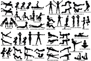 Sport exersice. Silhouettes of woman doing exercise. Workout, training.