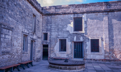 Inside of courtyard Castillo de San Marcos.  Oldest masonry fort in the continental United States.  Matanzas Bay in the city of St. Augustine, Florida, USA