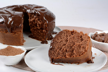 Chocolate cake with white background