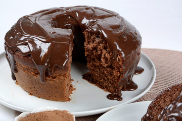 Chocolate cake with white background