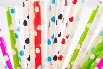 Paper straw with colorful hearts