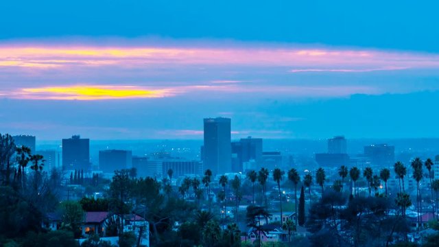 Timelapse of Colorful Sunset Burn over Westside LA -Zoom Out-