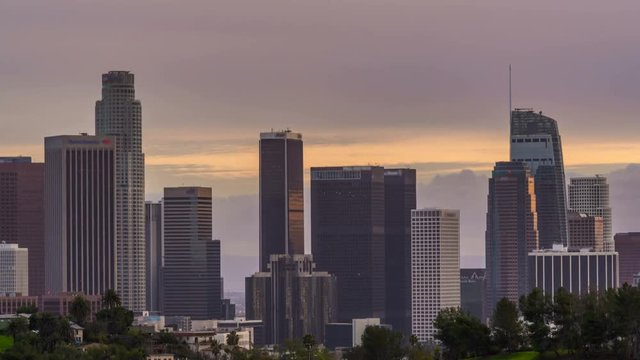 Timelapse Close Up Shot of Sunset at Downtown LA -Zoom In-