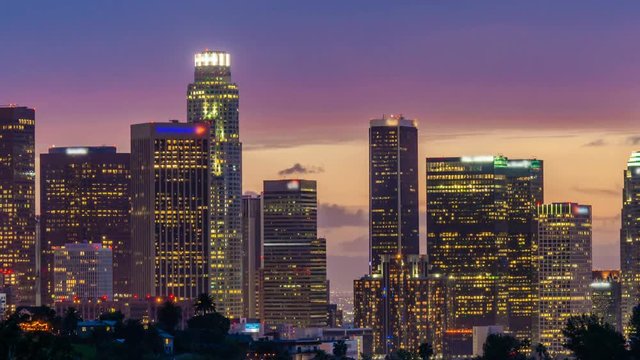 Timelapse of Golden to Blue Hour at Downtown LA -Zoom Out-