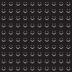 Seamless pattern with smile icons. Pixel art.