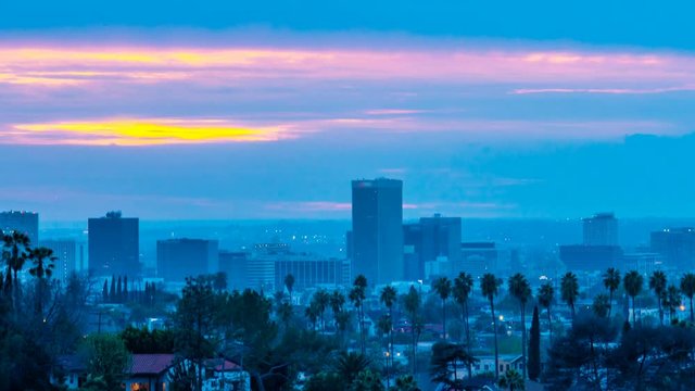 Timelapse of Colorful Sunset Burn over Westside LA -Close Up-