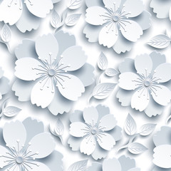 Beautiful seamless pattern with white-grey sakura
