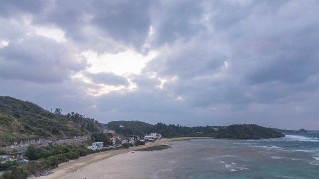 Timelapse Overview of Evening Sky at Exotic Coastline in Okinawa -Tilt Up-