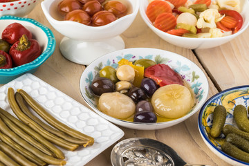 Variety of pickled vegetables.