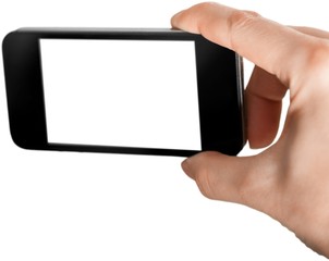 Hand Holding iPhone with White Screen