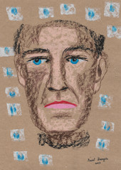 Abstract face 14.  Mind explosion. Drawing and collage.