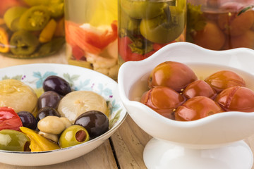 Variety of pickled vegetables.