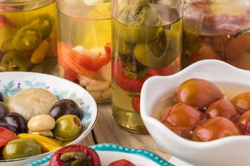 Variety of pickled vegetables.