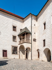 Fototapeta na wymiar Courtyard of Ledec Caste, Ledec nad Sazavou, Czech Republic. View from castle tower.