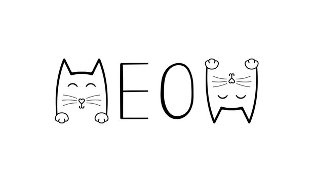 Cute cat graphic.Meow handwriting lettering. Typography slogan for t shirt printing, slogan tees, fashion prints, posters, cards, stickers