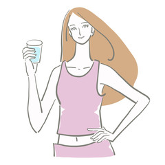 水　飲む　女性　余白　ベクター　水分補給