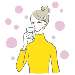 水　飲む　女性　余白　水分補給　ベクター　冬こそ水分補給