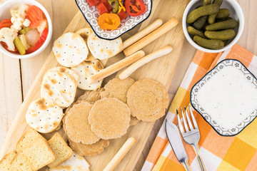 Party table with variety of snacks.