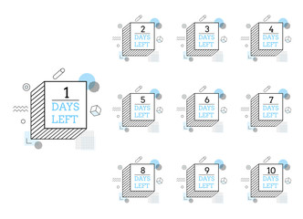Abstract background. Days left to go from 1 to 10. Universal trend halftone geometric shapes set juxtaposed with blue elements composition