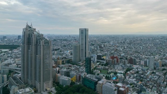 Timelapse Overview of Tokyo Cityscape in the Evening -Pan Right-