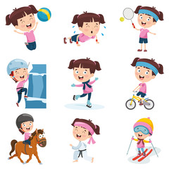Vector Illustration Of Cartoon Girl Doing Various Activities