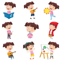 Vector Illustration Of Cartoon Girl Doing Various Activities