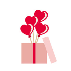 Fototapeta na wymiar hearts balloons with gift box isolated icon