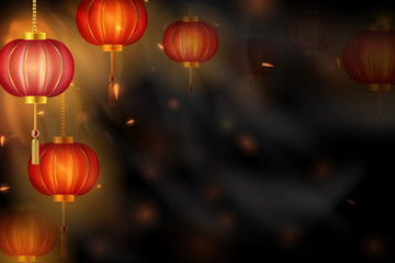 Happy Chinese New year.  Chinese red lanterns on a dark background design for card, flyers, invitation, posters, brochure, banners