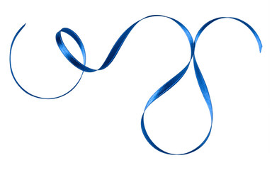 Shiny satin ribbon in blue color isolated on white background close up .Ribbon image for decoration design.