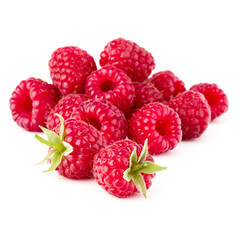 ripe raspberries isolated on white background close up