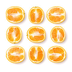 pattern of orange fruit. Orange fruit isolated on white background. Food background. Flat lay, top view.
