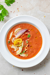 Freshly cooked tomato soup in a bowl