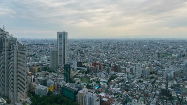 Timelapse Overview of Tokyo Cityscape in the Evening -Pan Left-