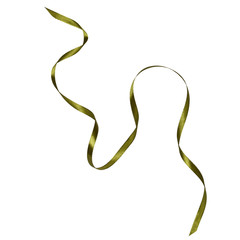 Shiny satin ribbon in green color isolated on white background close up .Ribbon image for decoration design.