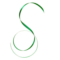 Shiny satin ribbon in green color isolated on white background .Ribbon image for decoration design.