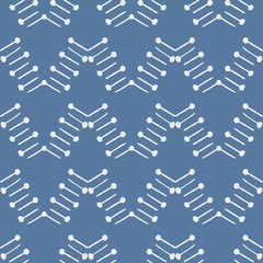 Cute blue and white seamless repeat pattern of short pins creating a chevron design. Great for sewing themed projects or simply as an abstract geometric vector design. Textiles, paper, home decor.