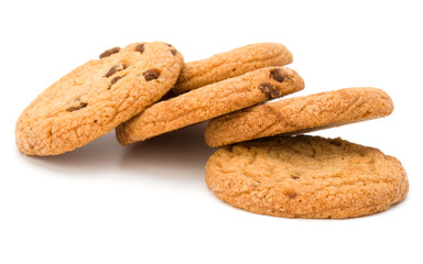 Chocolate chip cookies isolated on white background. Sweet biscuits. Homemade pastry.