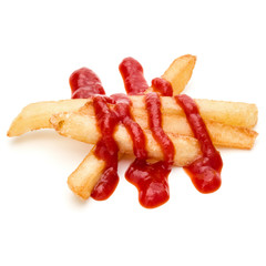 French Fried Potatoes with ketchup isolated on white background