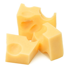 Cubes of cheese. Cheese block isolated on white background cutout