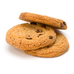 Chocolate chip cookies isolated on white background. Sweet biscuits. Homemade pastry.
