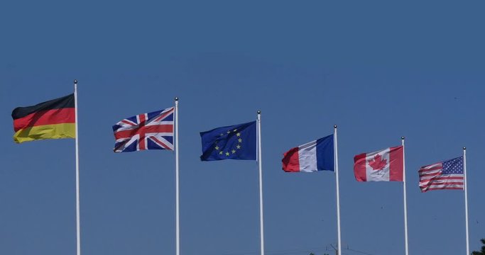 European Flags Waving in the Wind, Real Time 4K