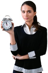 Woman with Alarm Clock - Isolated
