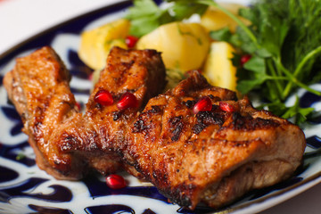 Grilled meat and fish