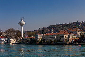 Fototapeta na wymiar Buildings and tower on the Bosphorus, Turkey
